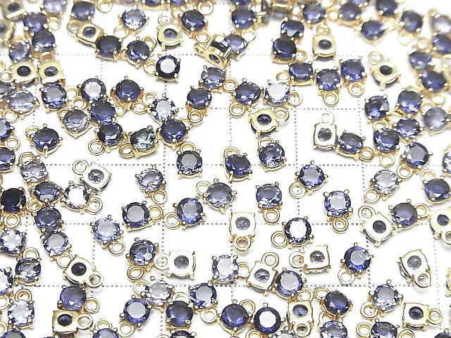 Hochwertiger Iolith AAA Zargenfassung Rund Facettiert 4x4mm 18KGP 2 Stück 5,79 $!