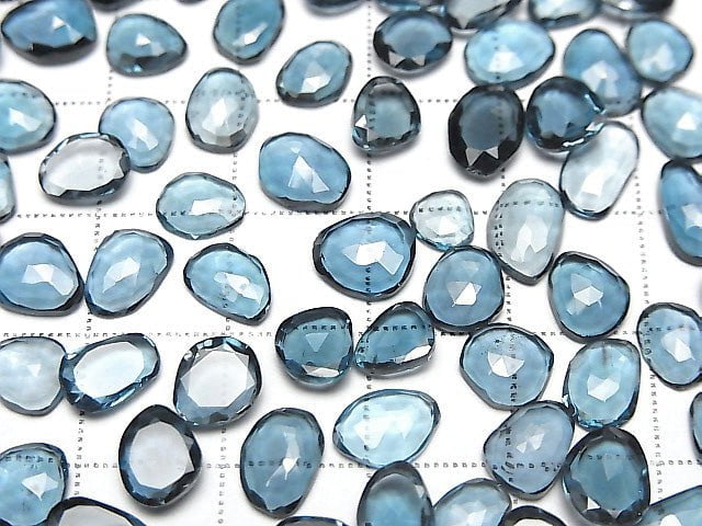 Hochwertiger London Blue Topas AAA unbohrter Freiform einseitiger Rosenschliff 5 Stück