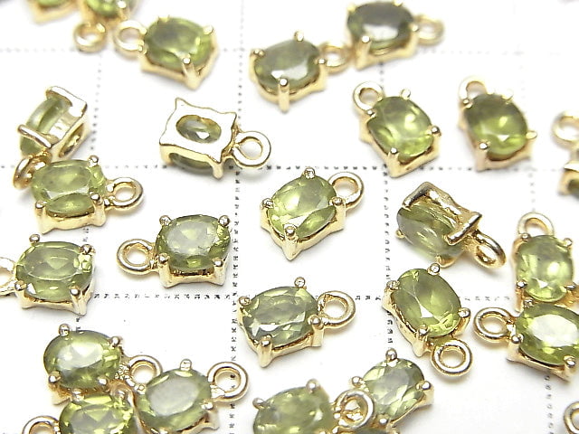 高品質橄欖石 AAA 橢圓刻面 5x4mm 包鑲 18KGP 3顆