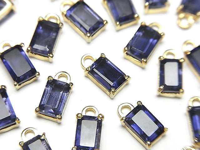 高品質堇青石 AAA 包鑲長方形刻面 6x4mm 18KGP 1個