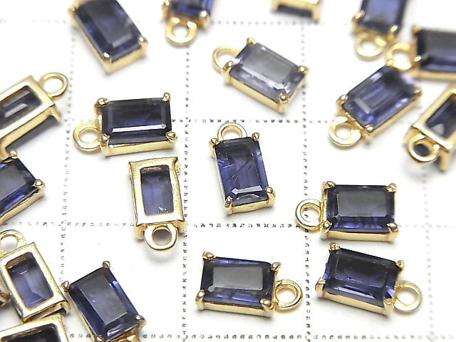 高品質堇青石 AAA 包鑲長方形刻面 6x4mm 18KGP 1個