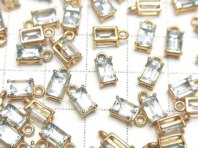 Hochwertiger Aquamarin AAA Zargenfassung Rechteckig Facettiert 6x4mm 18KGP 2Stücke