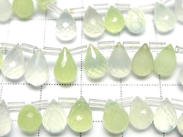 Hochwertiger hellgrüner Chalcedon AAA Tropfen facettierte Briolette 9 x 6 x 6 mm halb oder 1Strang Perlen (ca. 7 Zoll / 18 cm)