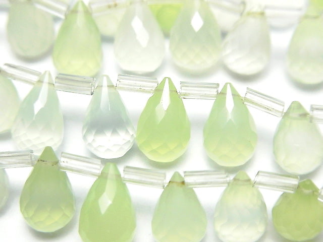 Hochwertiger hellgrüner Chalcedon AAA Tropfen facettierte Briolette 9 x 6 x 6 mm halb oder 1Strang Perlen (ca. 7 Zoll / 18 cm)