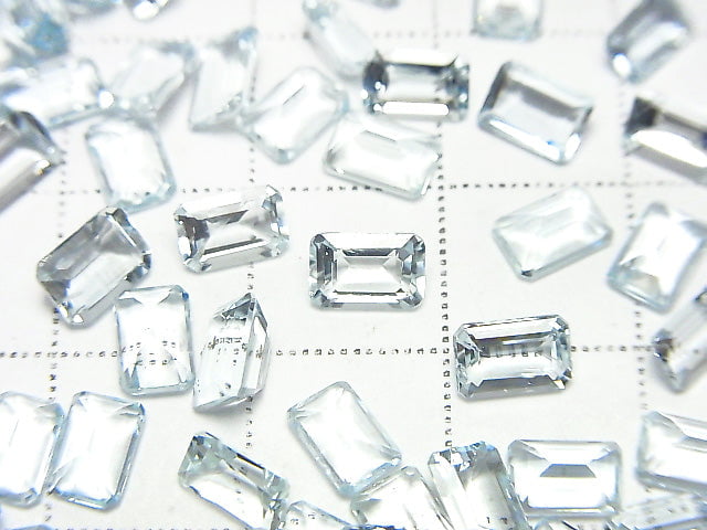 高品質海藍寶石 AAA 未鑽孔長方形刻面 6x4mm 2顆
