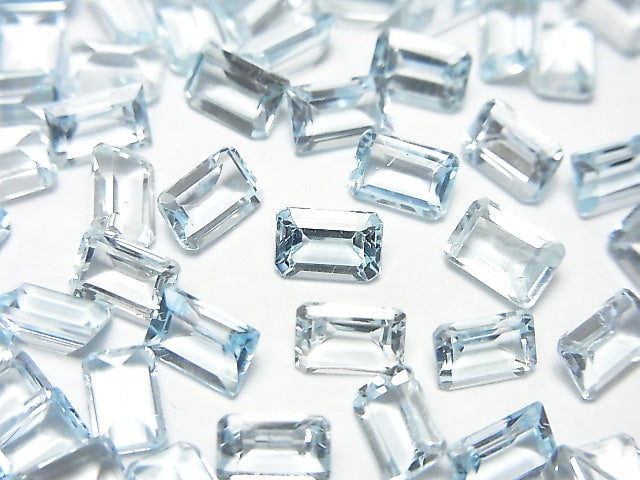 高品質天空藍拓帕石 AAA 裸石 矩形刻面 6x4mm 5顆