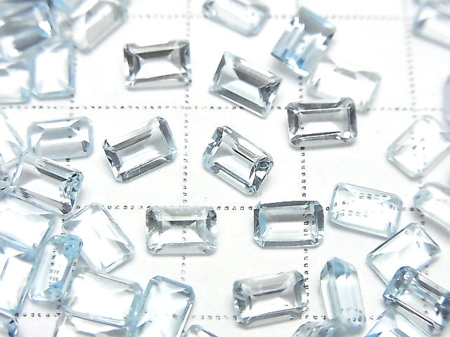 高品質天空藍拓帕石 AAA 裸石 矩形刻面 6x4mm 5顆