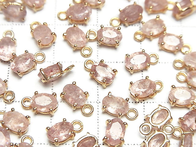 Hochwertiger rosa Epidot AAA- Zargenfassung oval facettiert 6x4mm 18KGP 3 Stück
