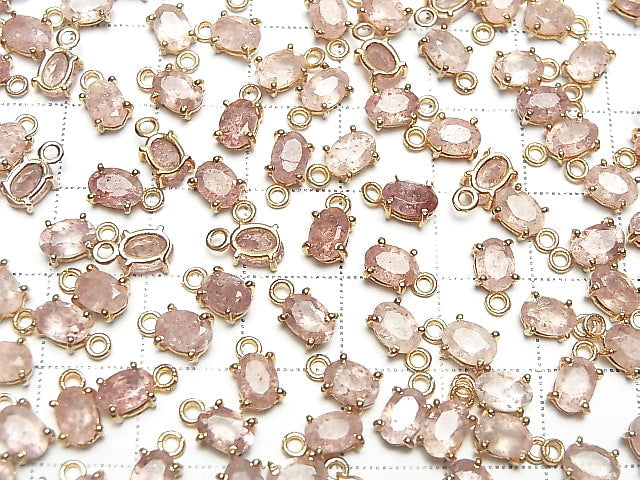 Hochwertiger rosa Epidot AAA- Zargenfassung oval facettiert 6x4mm 18KGP 3 Stück