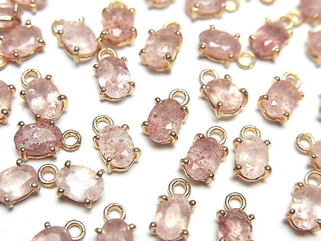 Hochwertiger rosa Epidot AAA- Zargenfassung oval facettiert 6x4mm 18KGP 3 Stück