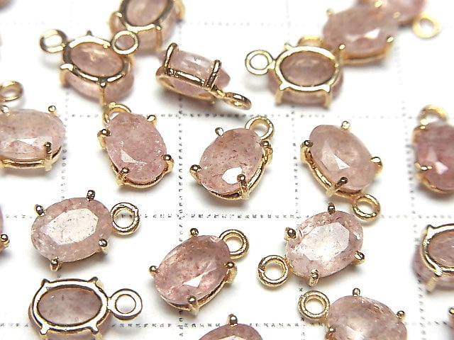Hochwertiger rosa Epidot AAA- Zargenfassung oval facettiert 7x5mm 18KGP 3 Stück