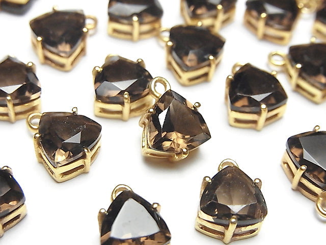 高品質煙晶 AAA 包鑲三角形刻面 9x8mm 18KGP 2顆