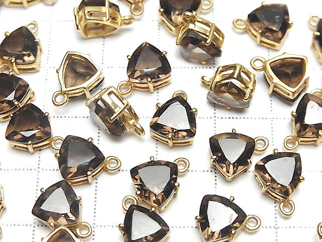Hochwertiger rauchiger Quarz AAA Zargenfassung Dreieck Facettiert 9x8mm 18KGP 2 Stück