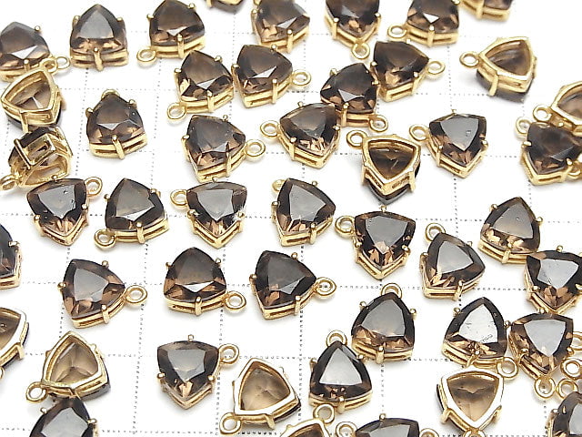 Hochwertiger rauchiger Quarz AAA Zargenfassung Dreieck Facettiert 9x8mm 18KGP 2 Stück