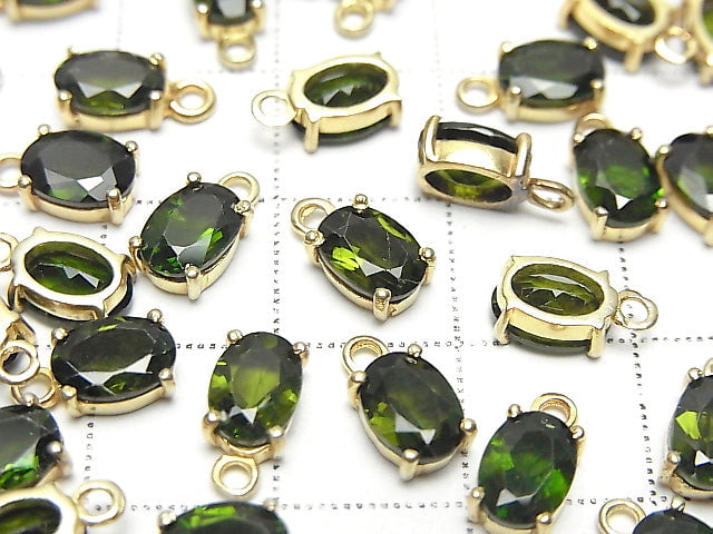 Hochwertiger Chromdiopsid AAA Zargenfassung oval facettiert 7x5mm 18KGP 1 Stück