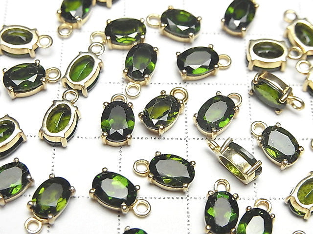 Hochwertiger Chromdiopsid AAA Zargenfassung oval facettiert 7x5mm 18KGP 1 Stück