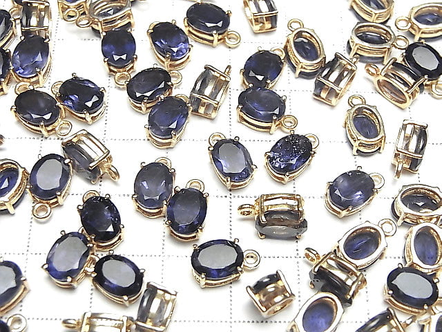 Hochwertiger Iolith AAA Zargenfassung oval facettiert 8x6mm 18KGP 1 Stück