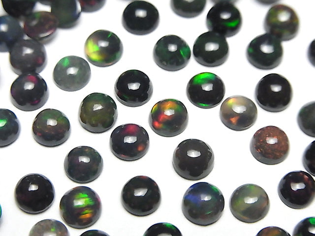 Hochwertiger schwarzer Opal AAA Rund Cabochon 5x5mm 4 Stück