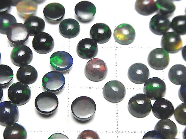 Hochwertiger schwarzer Opal AAA Rund Cabochon 5x5mm 4 Stück