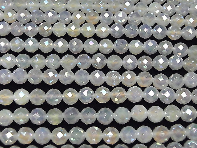 1strand $8.79! Flash, White Chalcedony 64Faceted Round 8mm 1strand beads (aprx.15inch / 38cm)