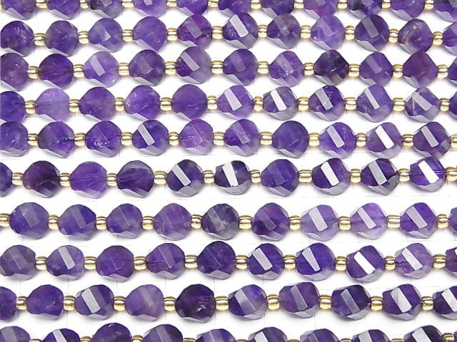 Amethyst AA++ 4Facettiert Twist x Mehrfacetten 8x6x6mm halb oder 1Strang Perlen (ca. 15 Zoll/36 cm)