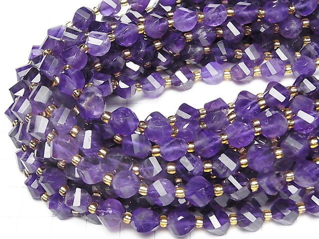 Amethyst AA++ 4Facettiert Twist x Mehrfacetten 8x6x6mm halb oder 1Strang Perlen (ca. 15 Zoll/36 cm)