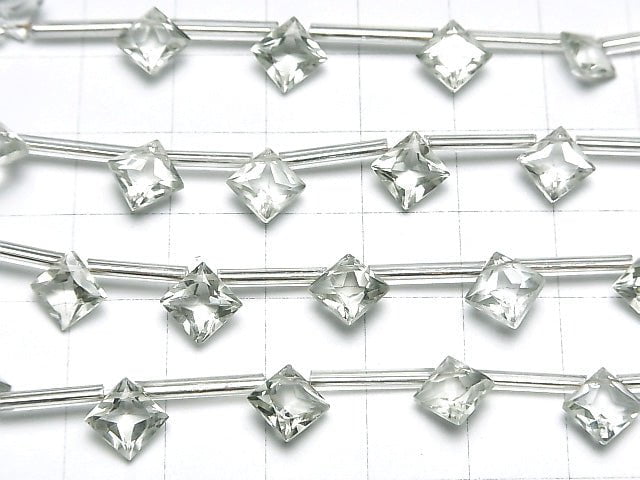 Hochwertiger grüner Amethyst AAA Diamant Prinzessschnitt 8 x 8 mm 1 Strang (10 Stk)