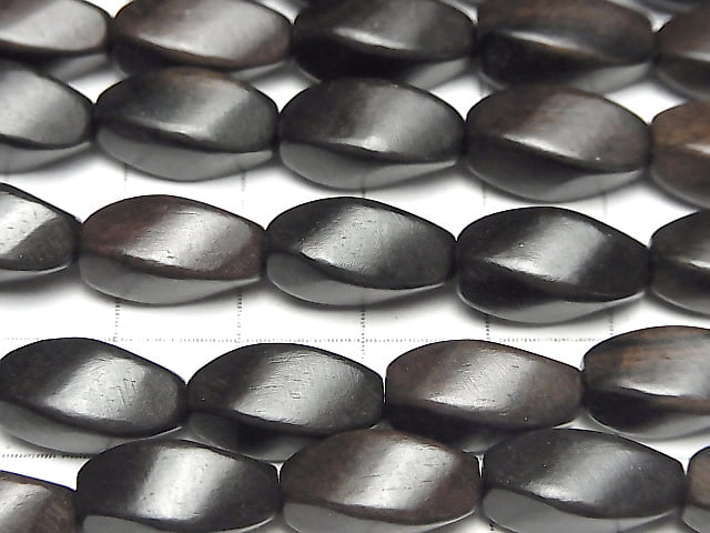 Ebony Wood 4Faceted Twist Faceted Rice 15x8x8mm 1strand beads (aprx.15inch/38cm)