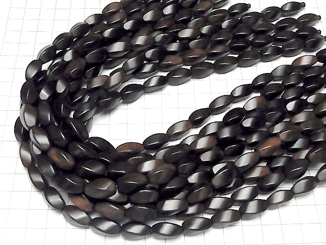 Ebony Wood 4Faceted Twist Faceted Rice 15x8x8mm 1strand beads (aprx.15inch/38cm)