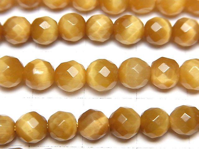Goldener Tigerauge AAA 64 facettierte runde 6 mm halbe oder 1 Strang Perlen (ca. 15 Zoll / 38 cm)