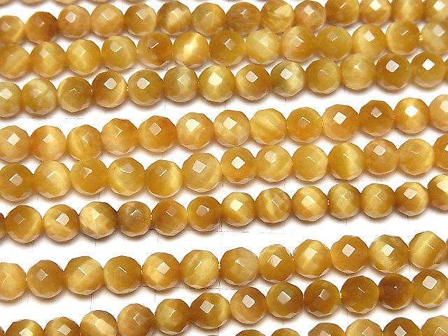 Goldener Tigerauge AAA 64 facettierte runde 6 mm halbe oder 1 Strang Perlen (ca. 15 Zoll / 38 cm)