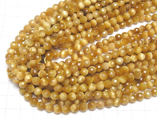 Goldener Tigerauge AAA 64 facettierte runde 6 mm halbe oder 1 Strang Perlen (ca. 15 Zoll / 38 cm)