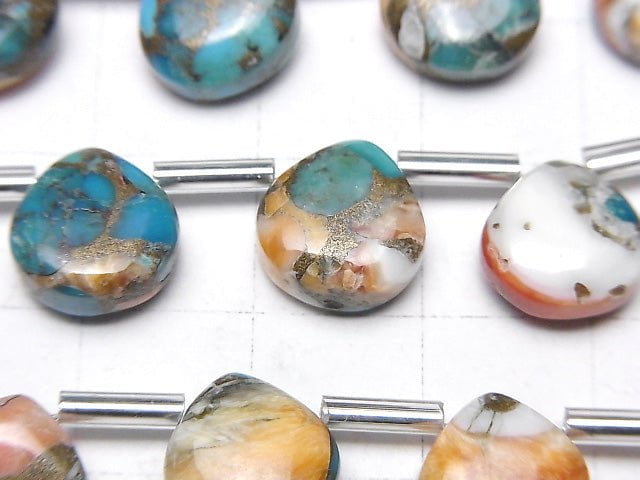 Austern Kupfer Türkis Kastanie (glatt) 10x10mm halb oder 1strang Perlen (8 Stück)