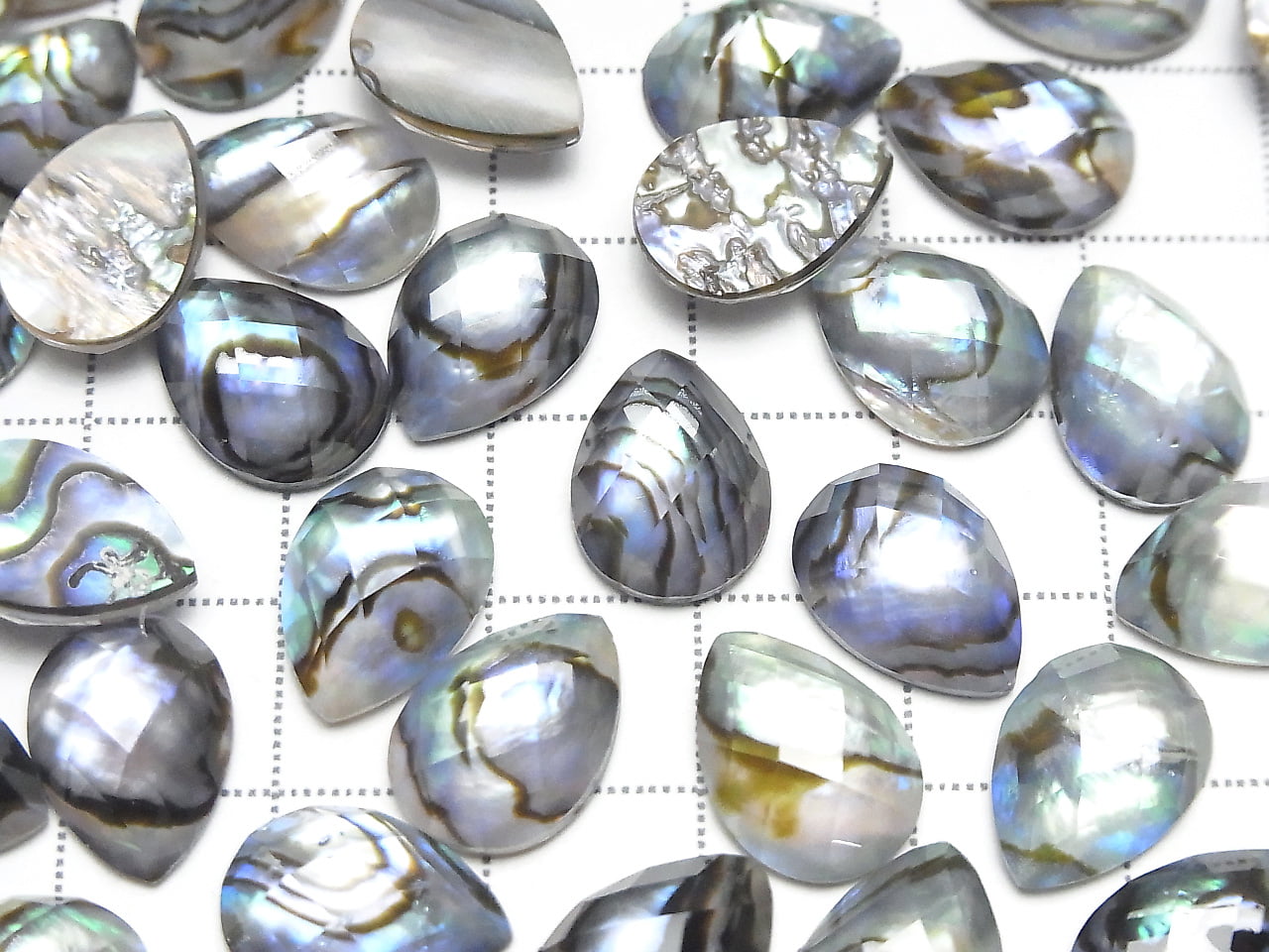 Abalone Shell x Crystal Quartz AAA- Pear Shape Faceted Cabochon 14x10mm 3pcs