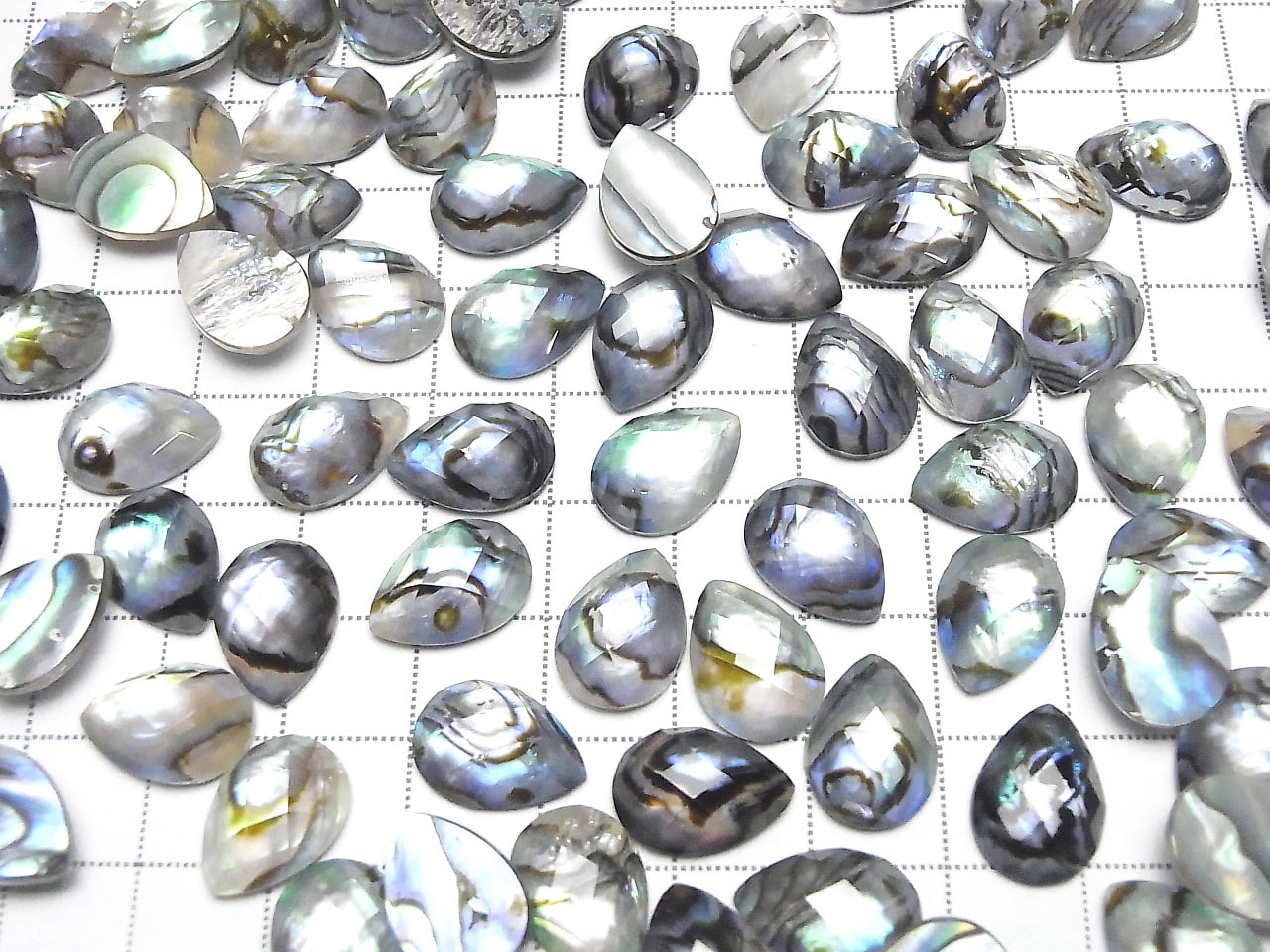 Abalone Shell x Crystal Quartz AAA- Pear Shape Faceted Cabochon 14x10mm 3pcs