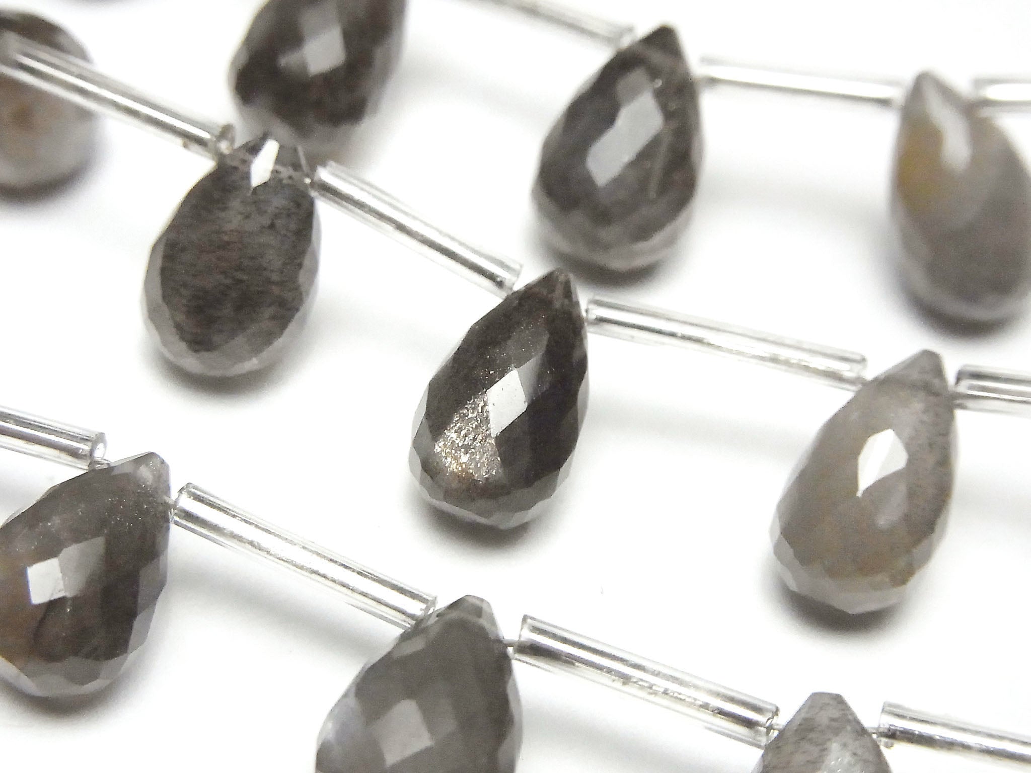 High Quality Silver Sheen Brown - Gray Moonstone AAA Drop Faceted Briolette 12 x 8 x 8 mm half or 1 strand (10 pcs)