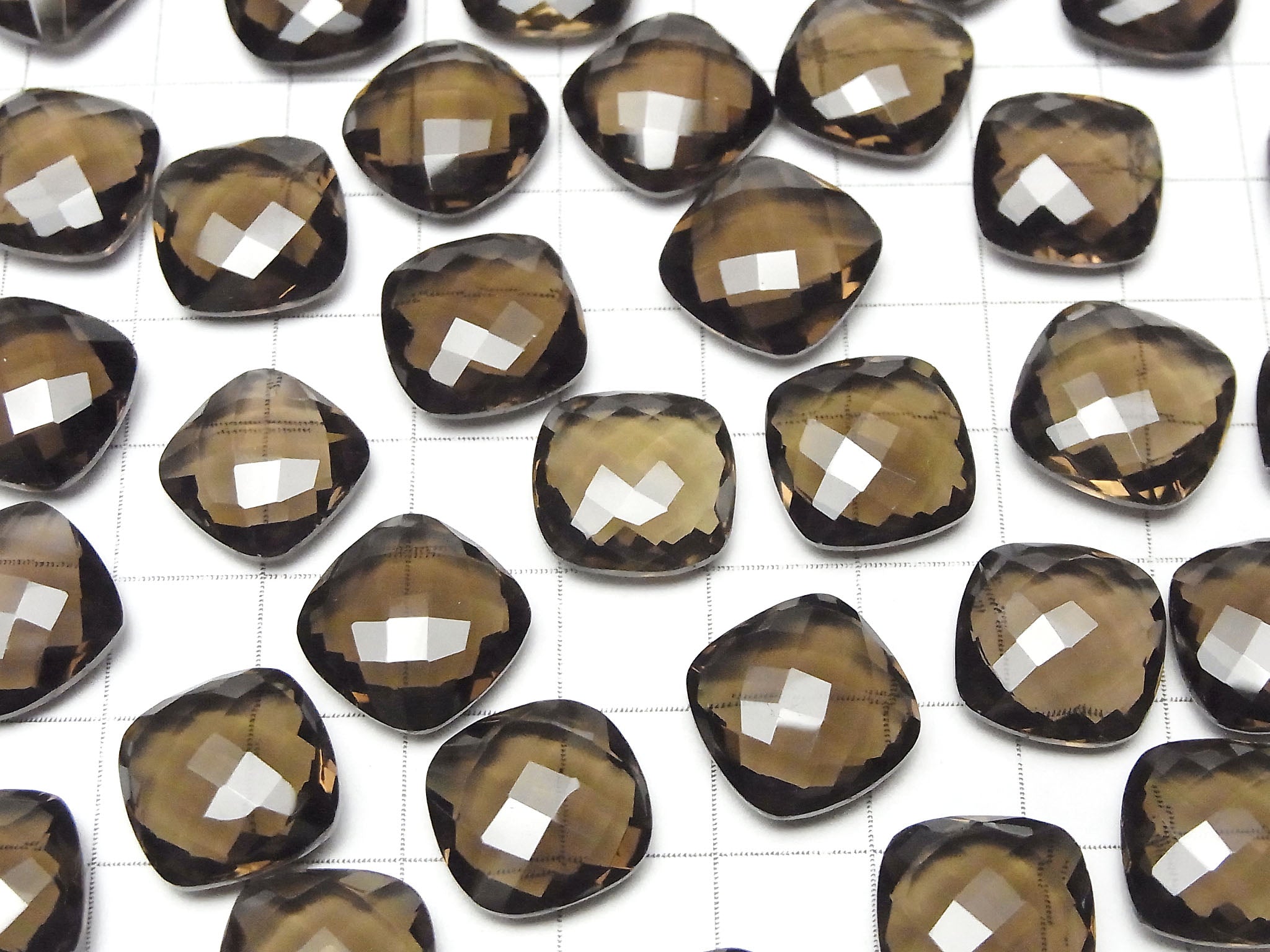 高品質煙水晶 AAA級 未鑽孔 方形靠墊切割 14x14x5mm 3顆 14.99美元!