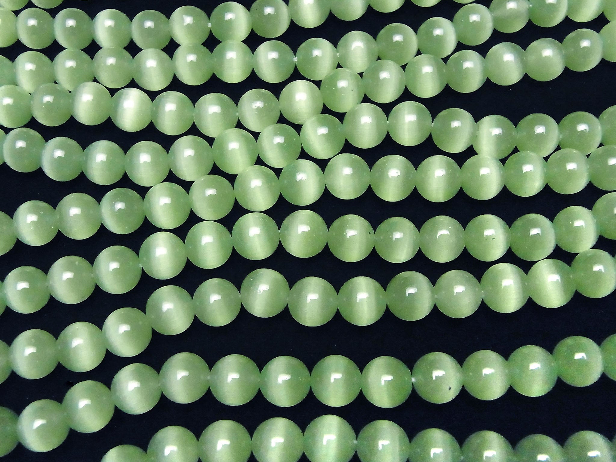 Perles rondes œil de chat vert pastel 10 mm 1 fil (environ 15 pouces/36 cm)