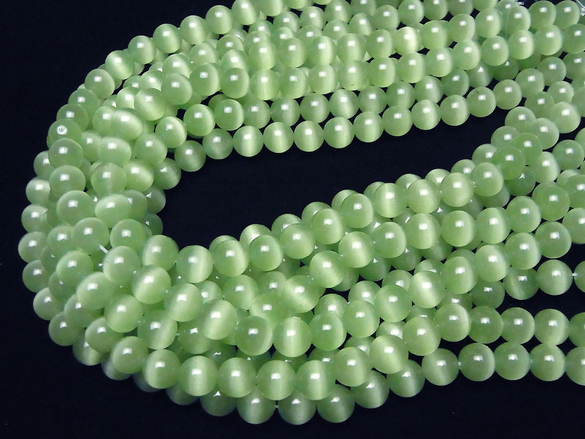 Perles rondes œil de chat vert pastel 10 mm 1 fil (environ 15 pouces/36 cm)
