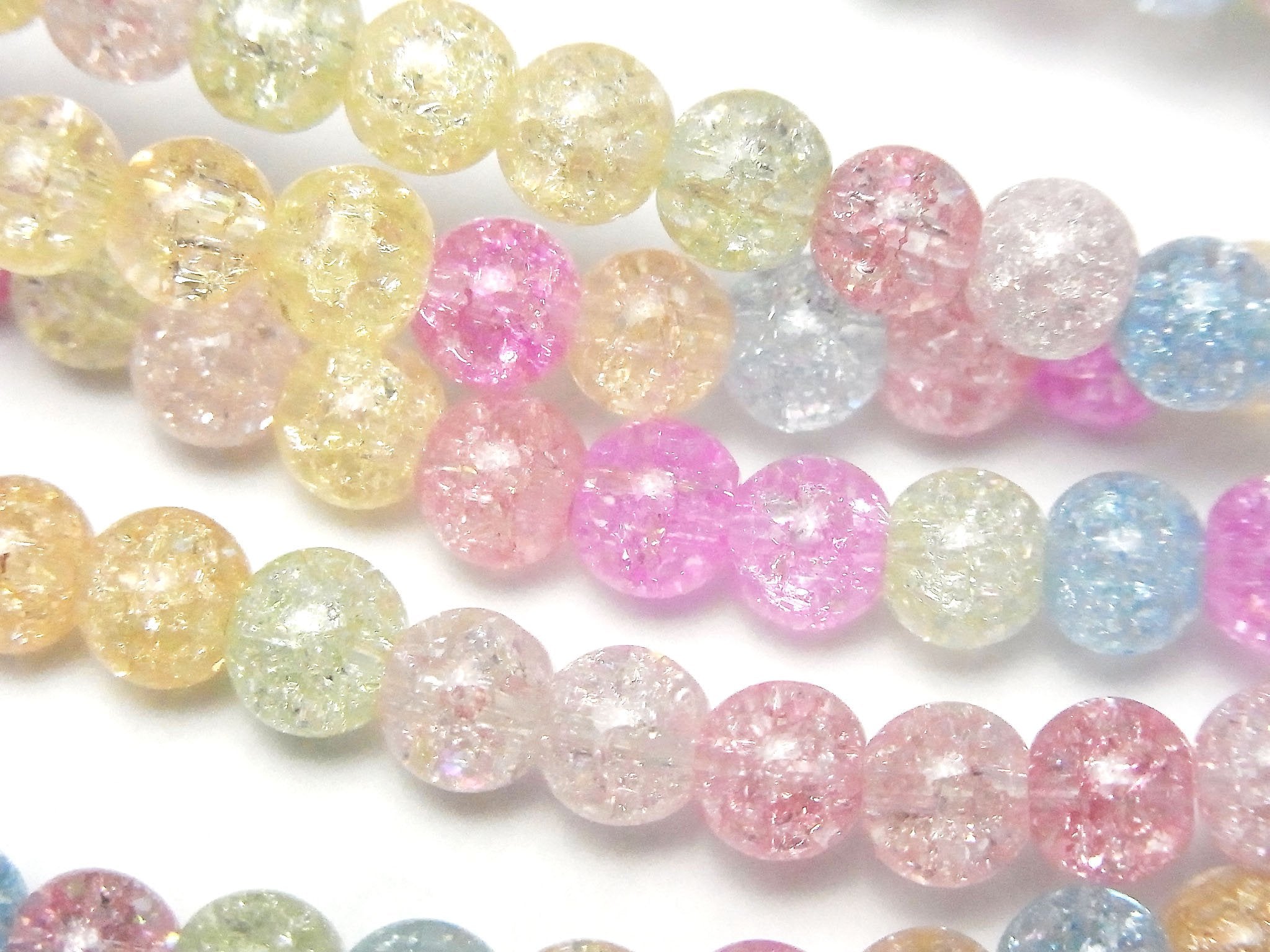 1strand $3.79! Multicolored Cracked Crystal Quartz Round 6mm Pastel 1strand beads (aprx.15inch / 36cm)