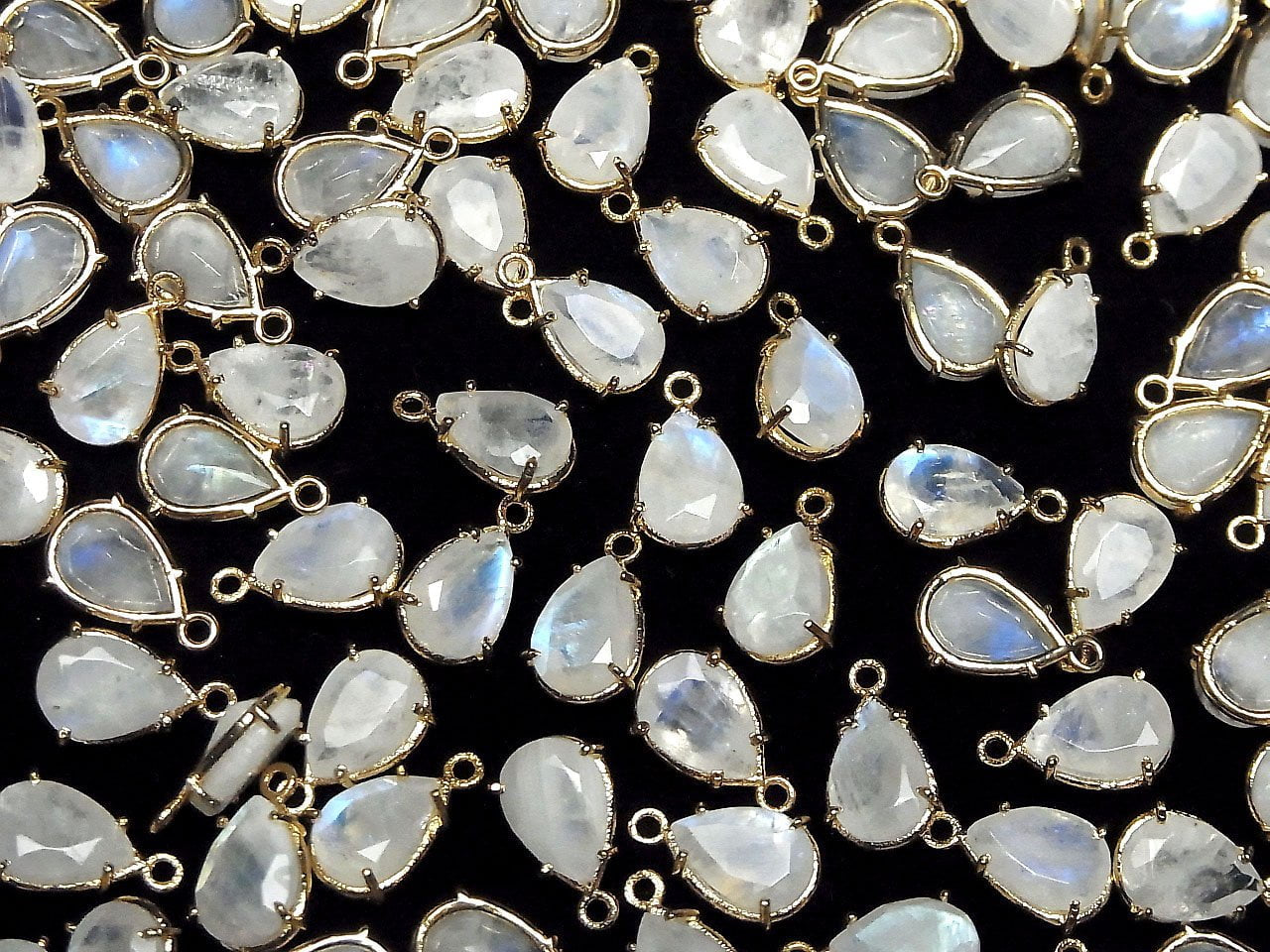 Pierre de lune arc-en-ciel de haute qualité AA++ sertie en forme de poire facettée 10x7mm 18KGP 2 pièces 8,79 $ !
