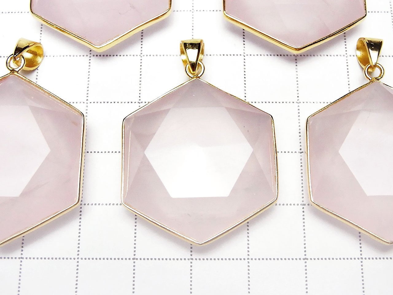 Quartz Rose AAA - Pendentif Hexagramme 32x29mm Plaqué Or 18K 1 pièce