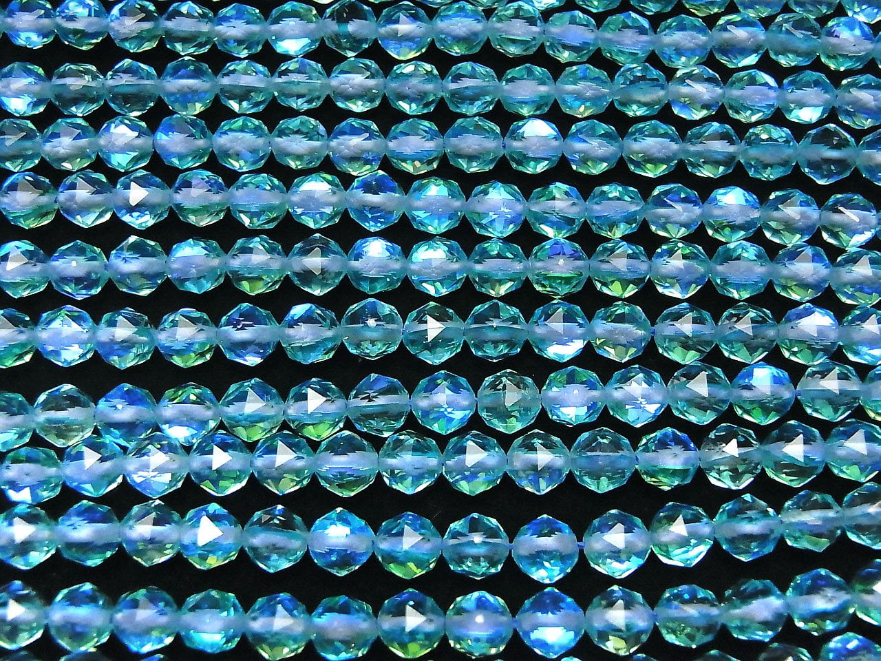 Haute qualité ! 1 fil 7,79 $ ! Perles rondes à facettes en étoile Aqua Blue Luna Flash #2 de 6 mm, 1 fil (environ 37 cm / 15 pouces)