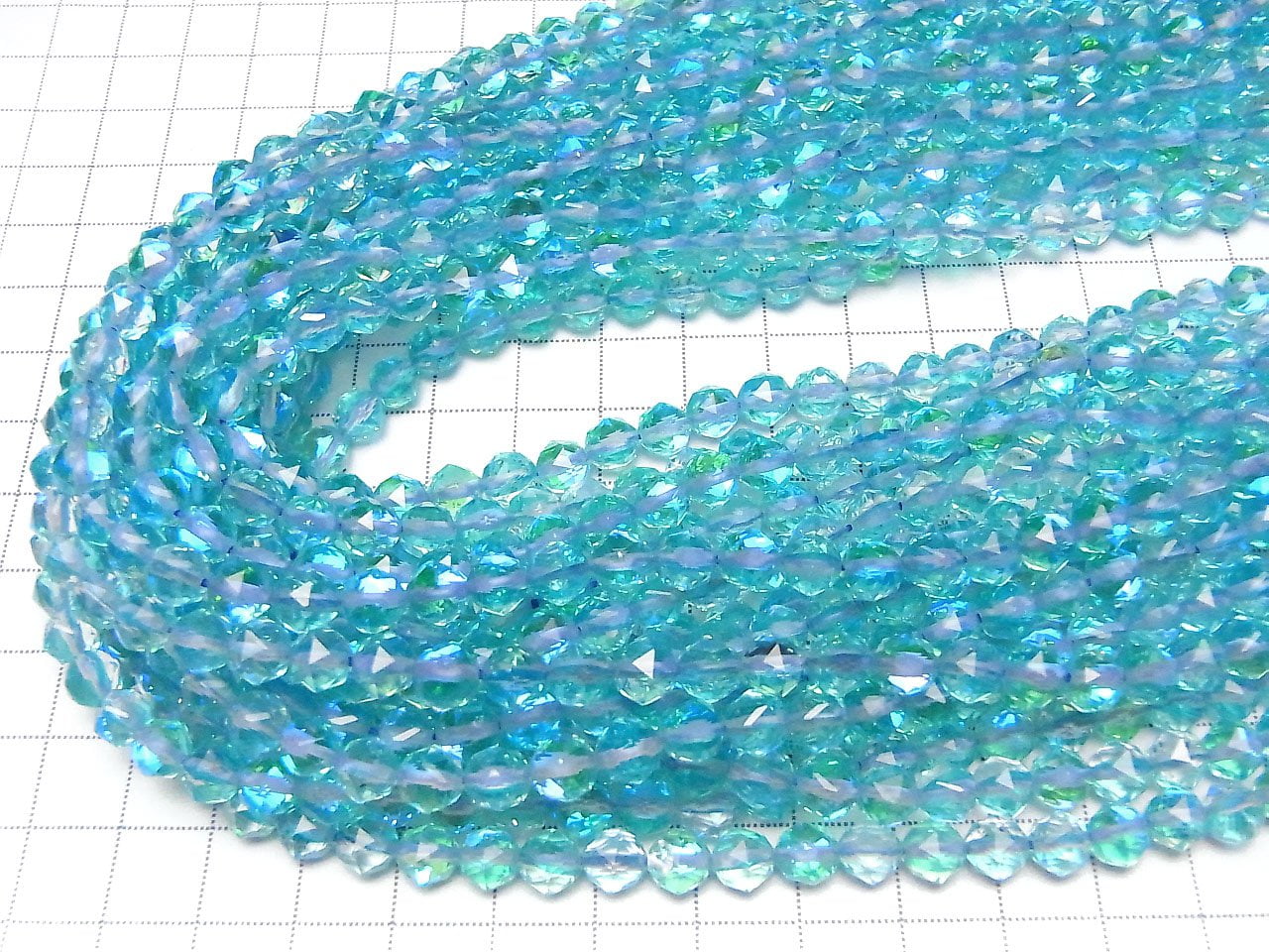 Haute qualité ! 1 fil 7,79 $ ! Perles rondes à facettes en étoile Aqua Blue Luna Flash #2 de 6 mm, 1 fil (environ 37 cm / 15 pouces)