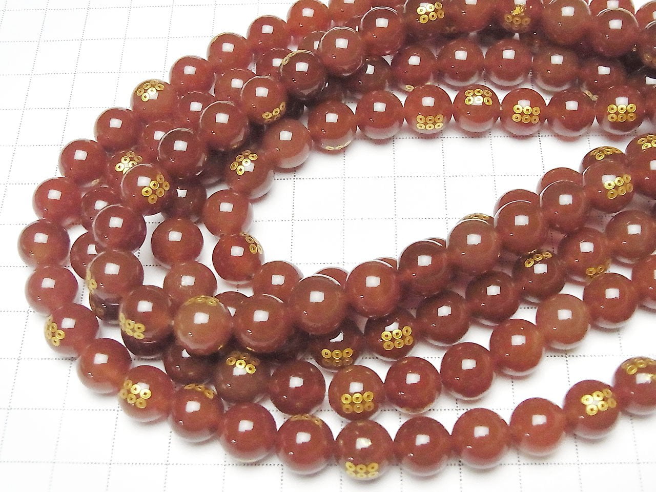 Golden! Crest of Sanada Yukimura (Ranmen Sanada) with Carving! Red Agate AAA Round 10 mm, 12 mm 1/4 or 1strand