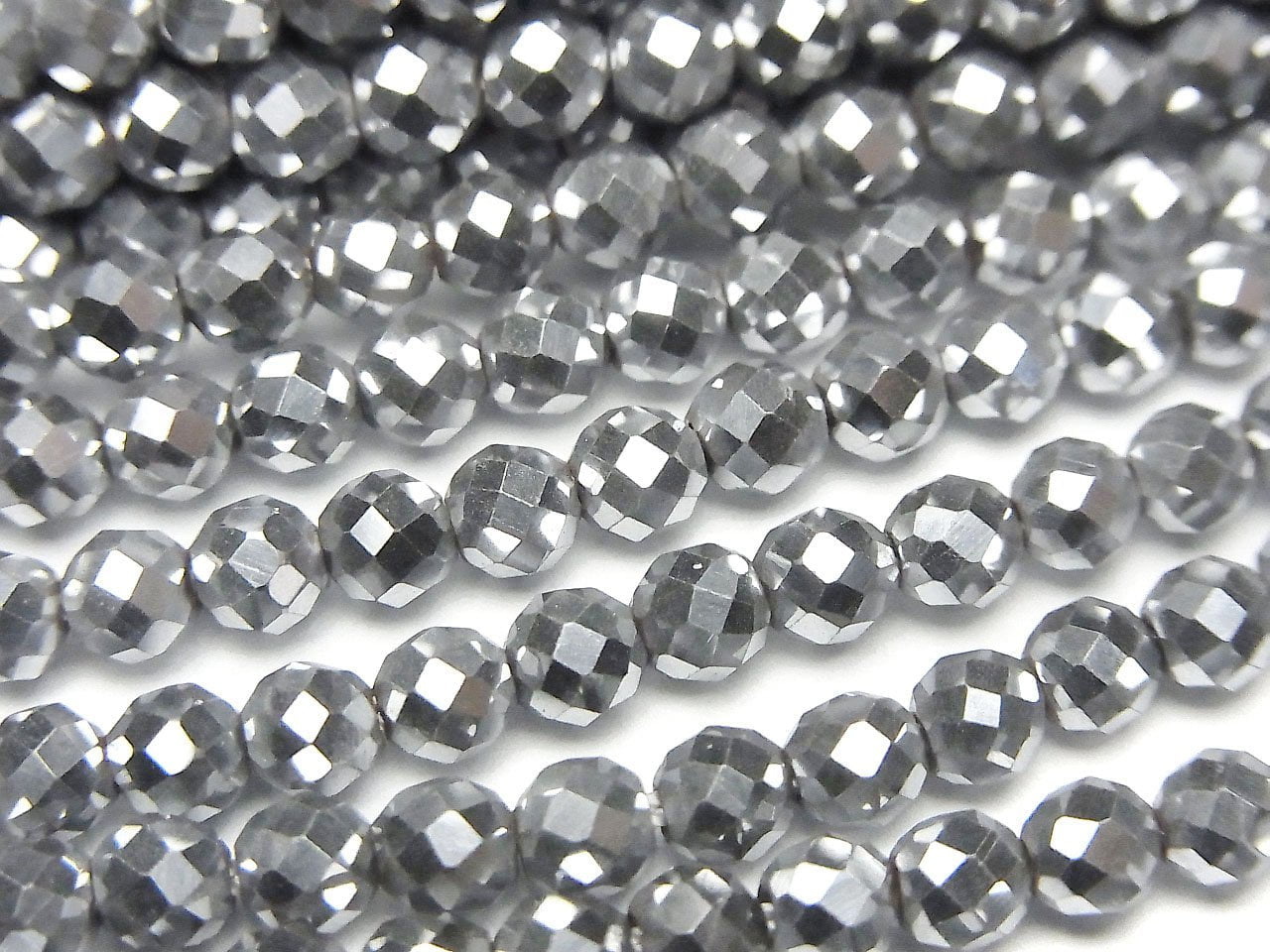 High Quality! Hematite 32Faceted Round 4mm Silver Coating 1strand beads (aprx.15inch / 37cm)