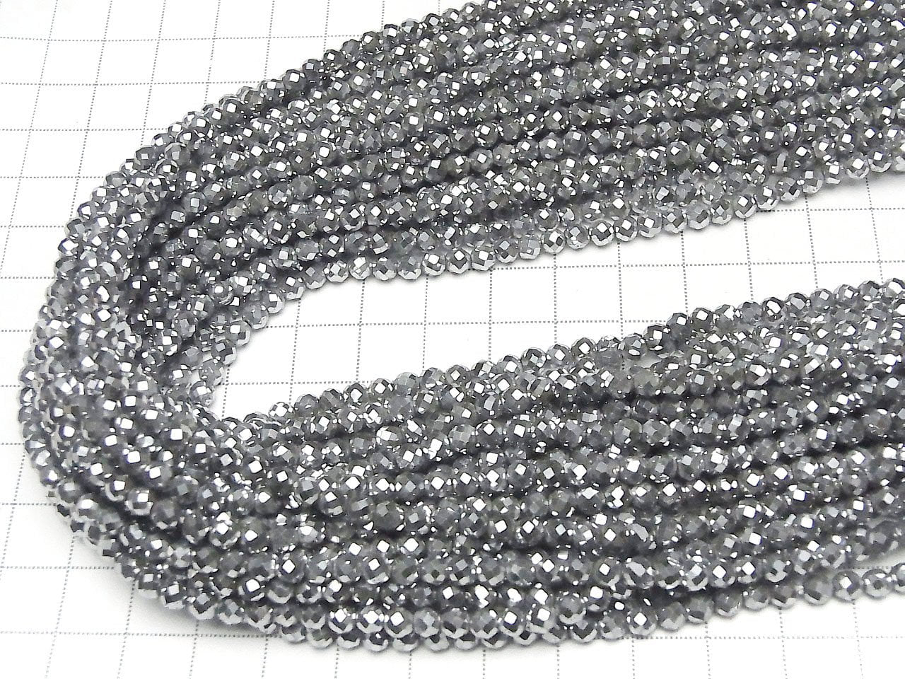 High Quality! Hematite 32Faceted Round 4mm Silver Coating 1strand beads (aprx.15inch / 37cm)