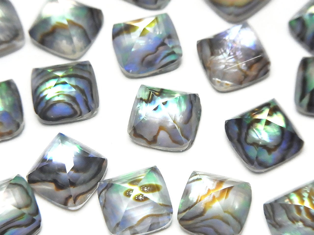 Abalone Shell x Crystal Quartz AAA Sugarloaf Cut 10x10mm 2pcs