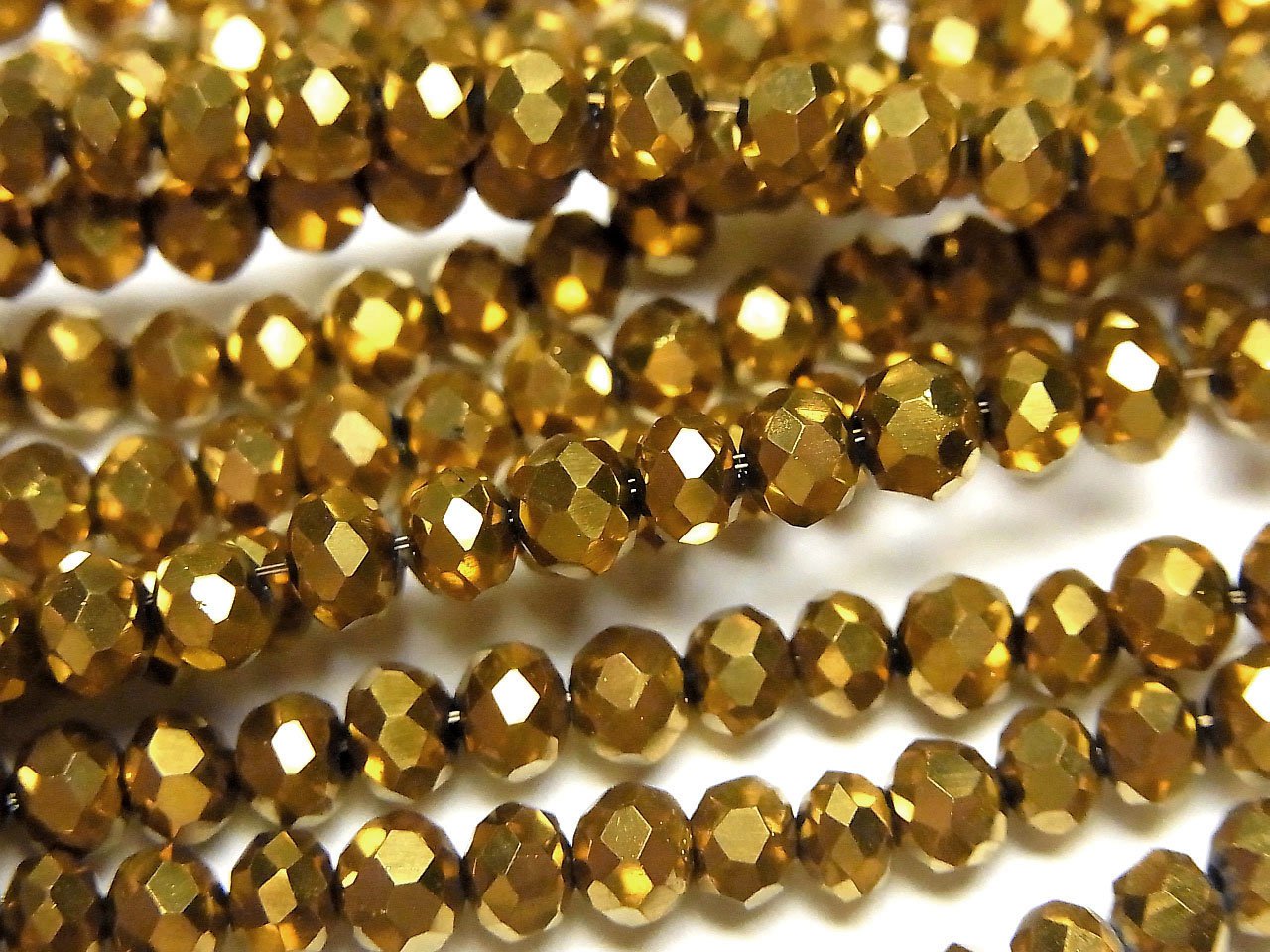 Glass Beads Faceted Button Rondelle 4 x 4 x 3 mm Gold 1strand beads (aprx.17 inch / 42 cm)