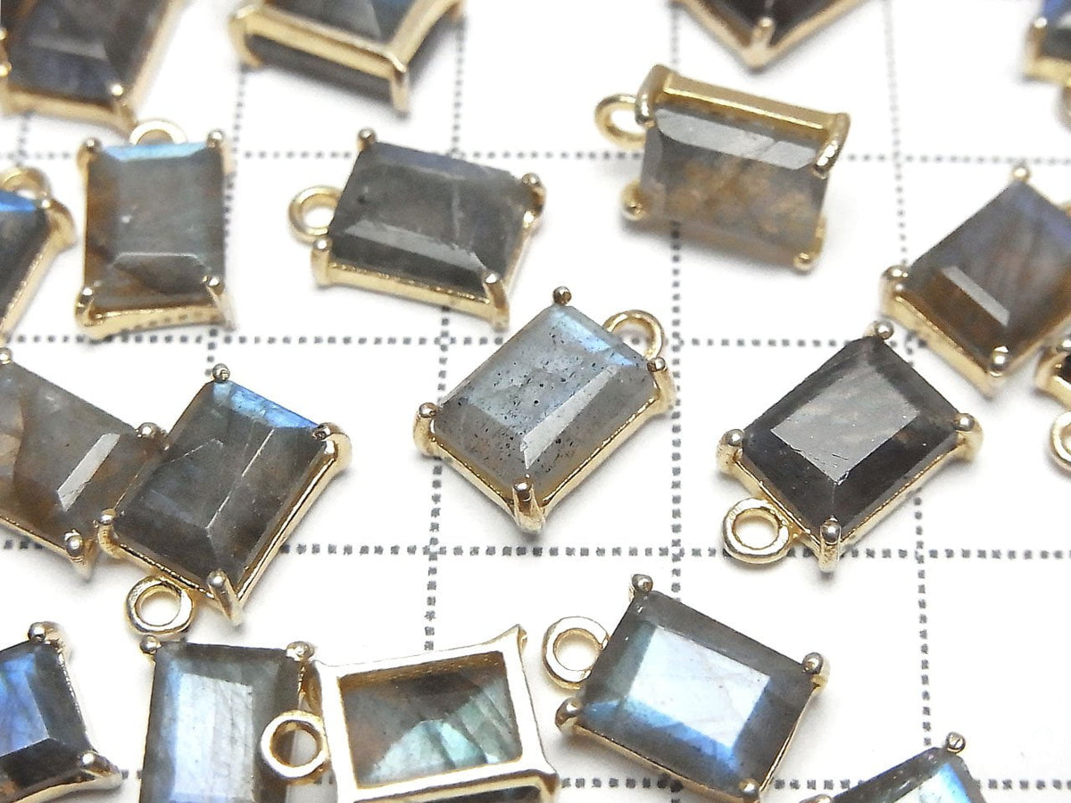Labradorit AA++ Zargenfassung Rechteck Facettiert 9x7mm 18KGP 1Stück
